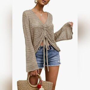 SAODIMALLSU OVERSIZED CROCHET RUCHED PULLOVER
